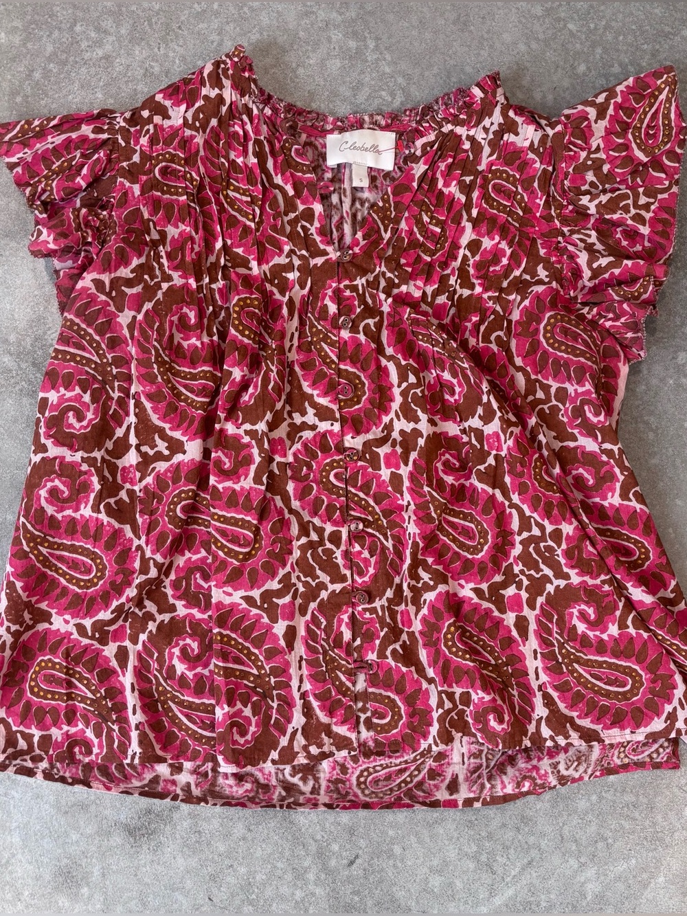 Cleobella Pink and Brown Paisley Button-Front Top